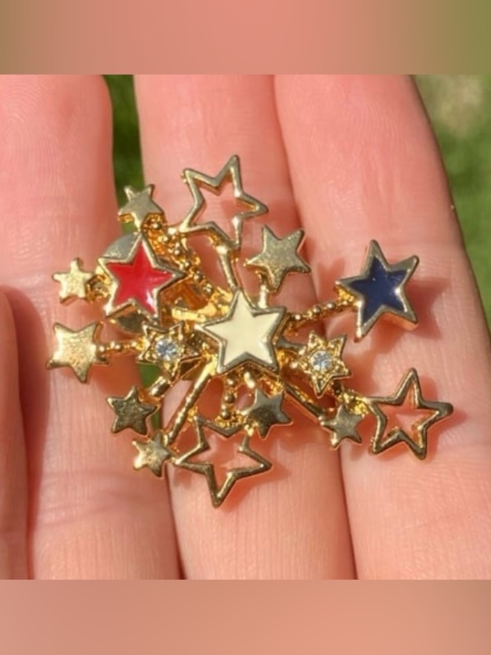 Fourth of July Gold Fireworks Enamel Pin with Red, White & Blue Stars